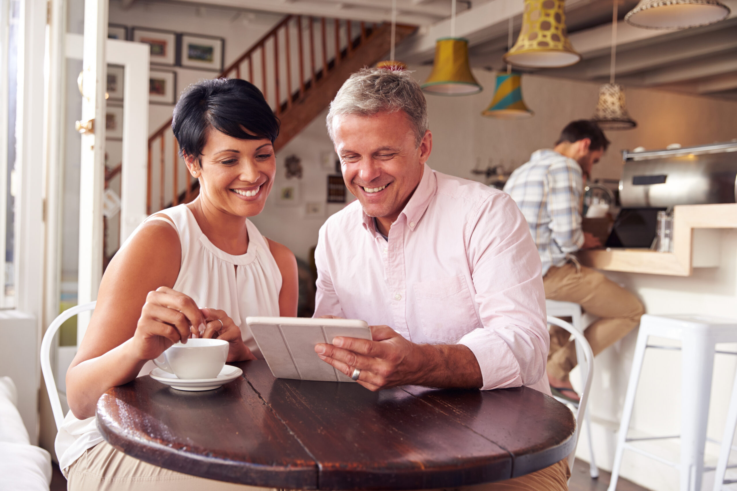 Middle aged couple in a cafe
